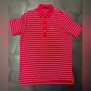 RLX Golf Polo Shirt Mens Large Pink Striped Stretch Short Sleeve Wicking